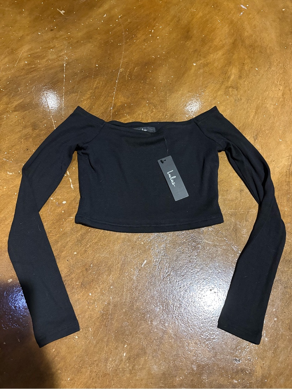 Lulu's Black Off-The-Shoulder Long Sleeve Crop Top